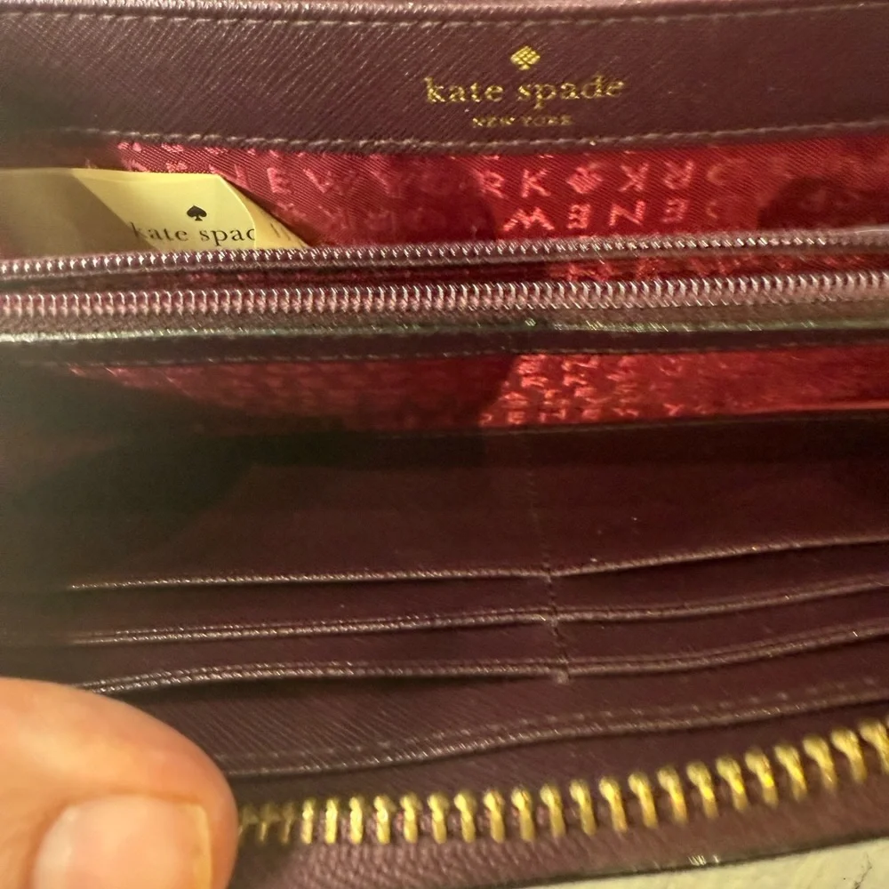 kate spade Plum Zip-Around Saffiano Wallet with Gold Hardware-NWOT